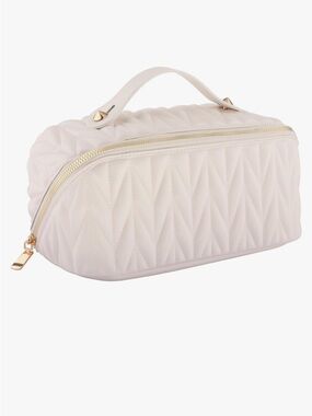 Quilted Handle Cosmetic Case - Cream